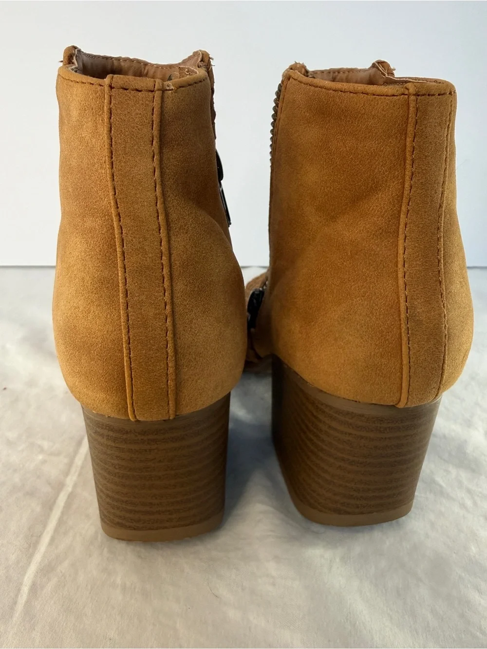 Qupid Woven Open-Toe Ankle Booties in Tan